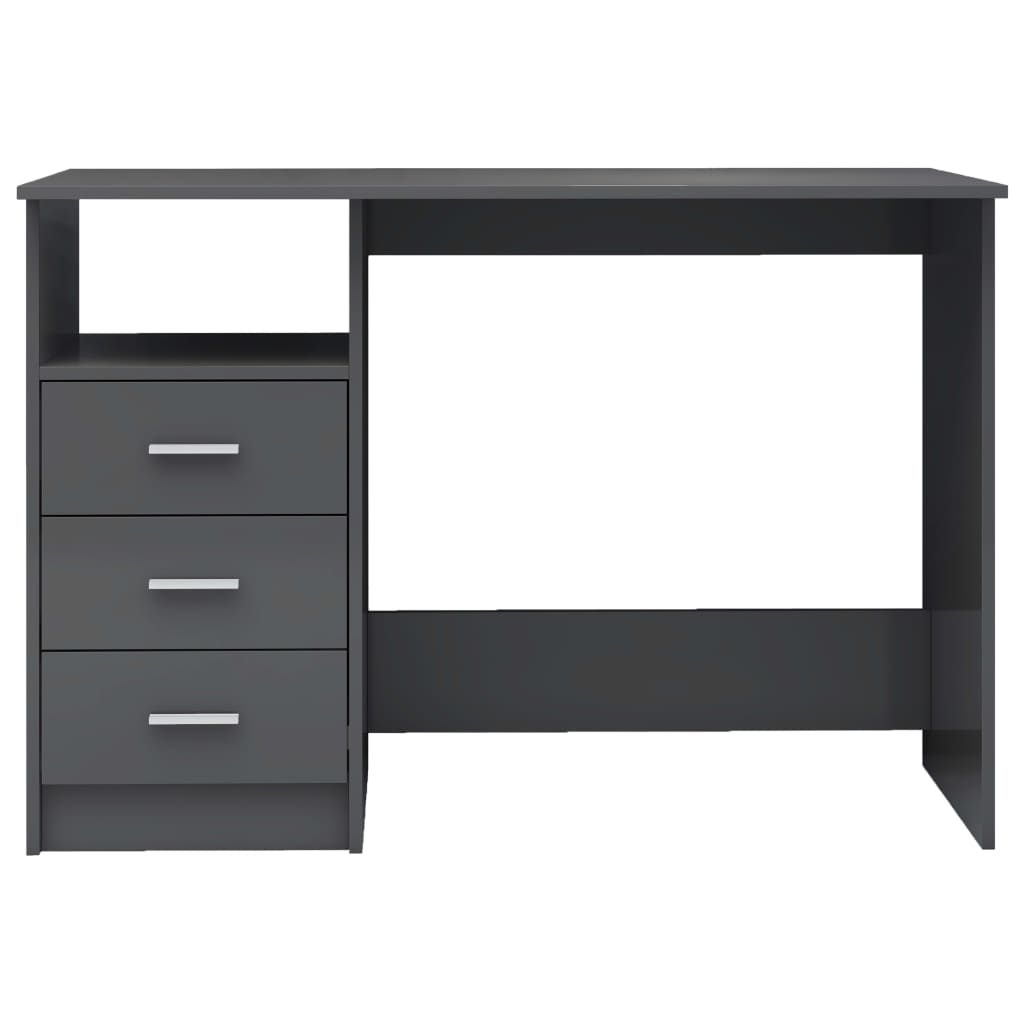 Scrivania Cassetti Grigio Lucido 110x50x76 cm Legno Multistrato