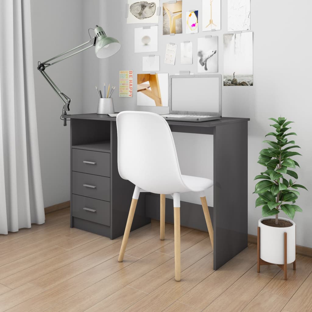 Scrivania Cassetti Grigio Lucido 110x50x76 cm Legno Multistrato