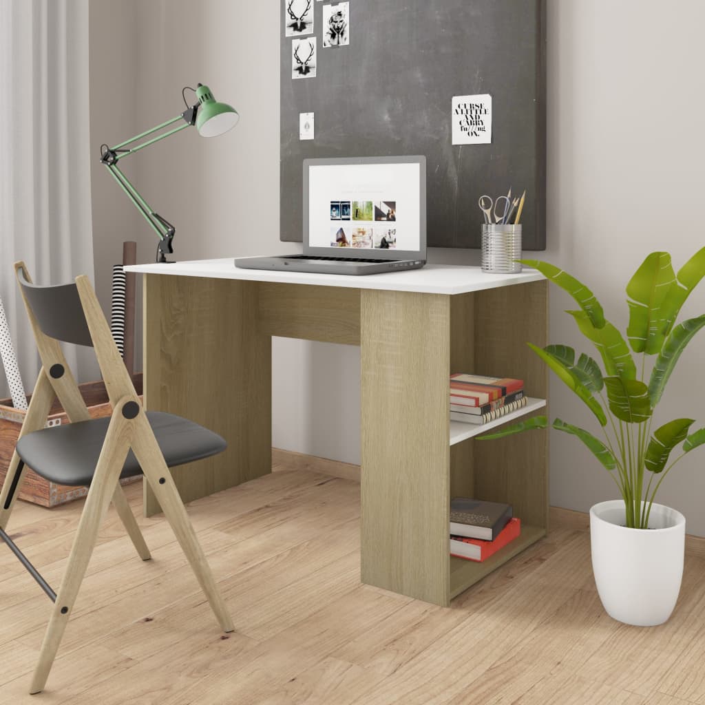 Scrivania Bianco e Rovere Sonoma 110x60x73 cm Legno Multistrato