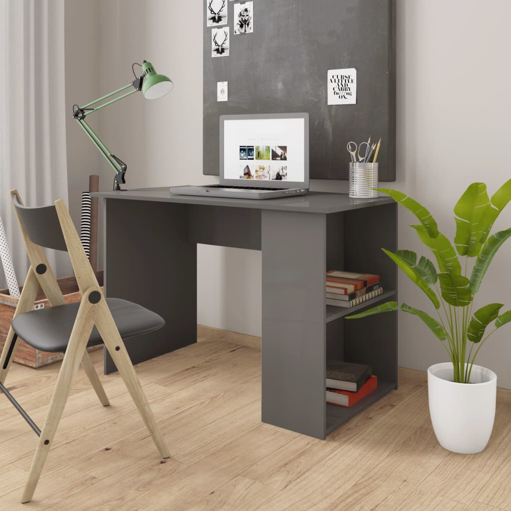 Scrivania Grigio Lucido 110x60x73 cm in Legno Multistrato