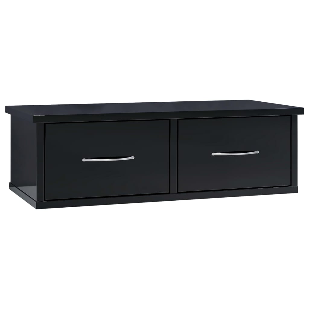Scaffale Cassetti a Parete Nero Lucido 60x26x18,5cm Multistrato