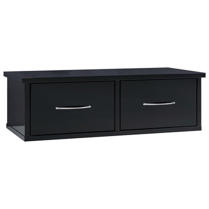 Scaffale Cassetti a Parete Nero Lucido 60x26x18,5cm Multistrato