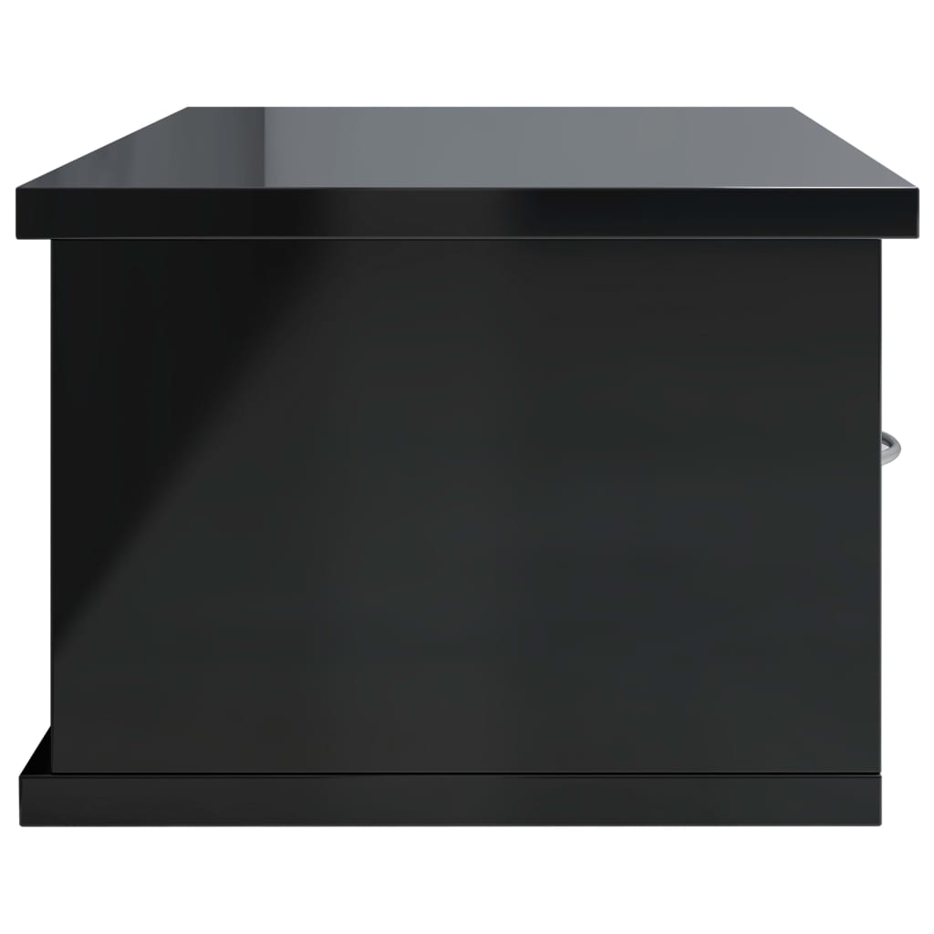 Scaffale Cassetti a Parete Nero Lucido 60x26x18,5cm Multistrato