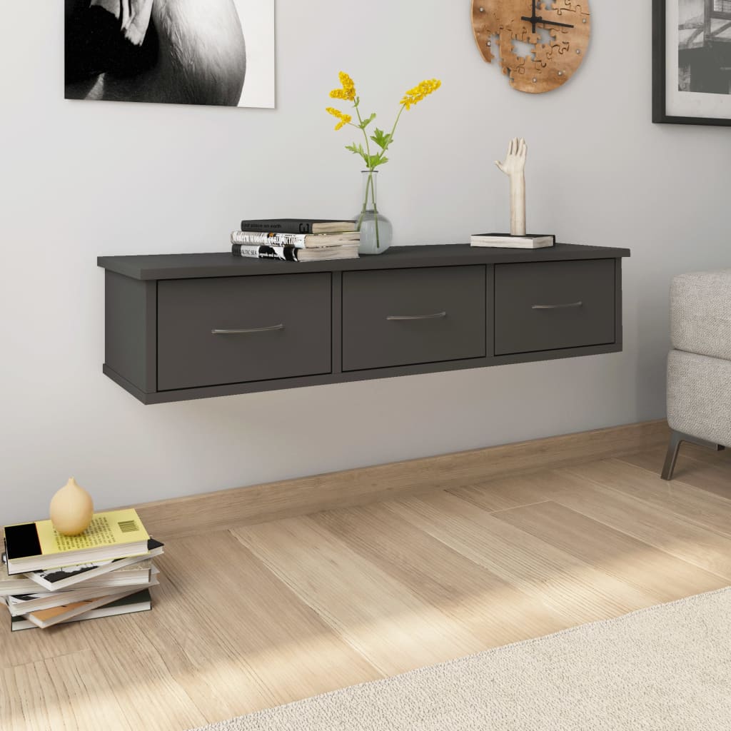 Scaffale con Cassetti a Parete Grigio 88x26x18,5 cm Multistrato