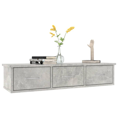 Scaffale Cassetti Parete Grigio Cemento 88x26x18,5 Multistrato
