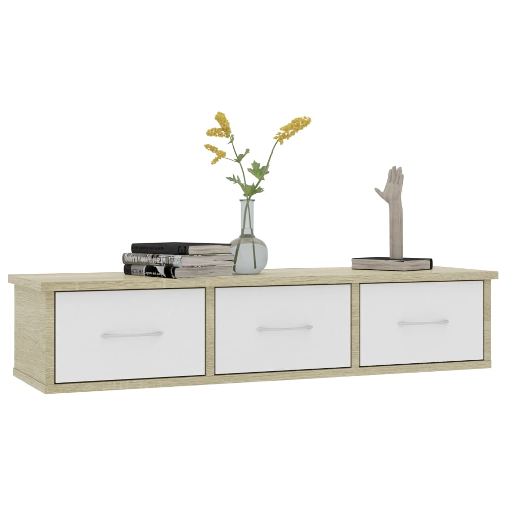 Scaffale Cassetti Parete Bianco Sonoma 88x26x18,5cm Multistrato