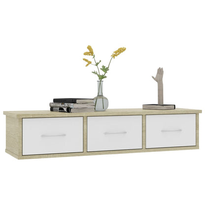 Scaffale Cassetti Parete Bianco Sonoma 88x26x18,5cm Multistrato