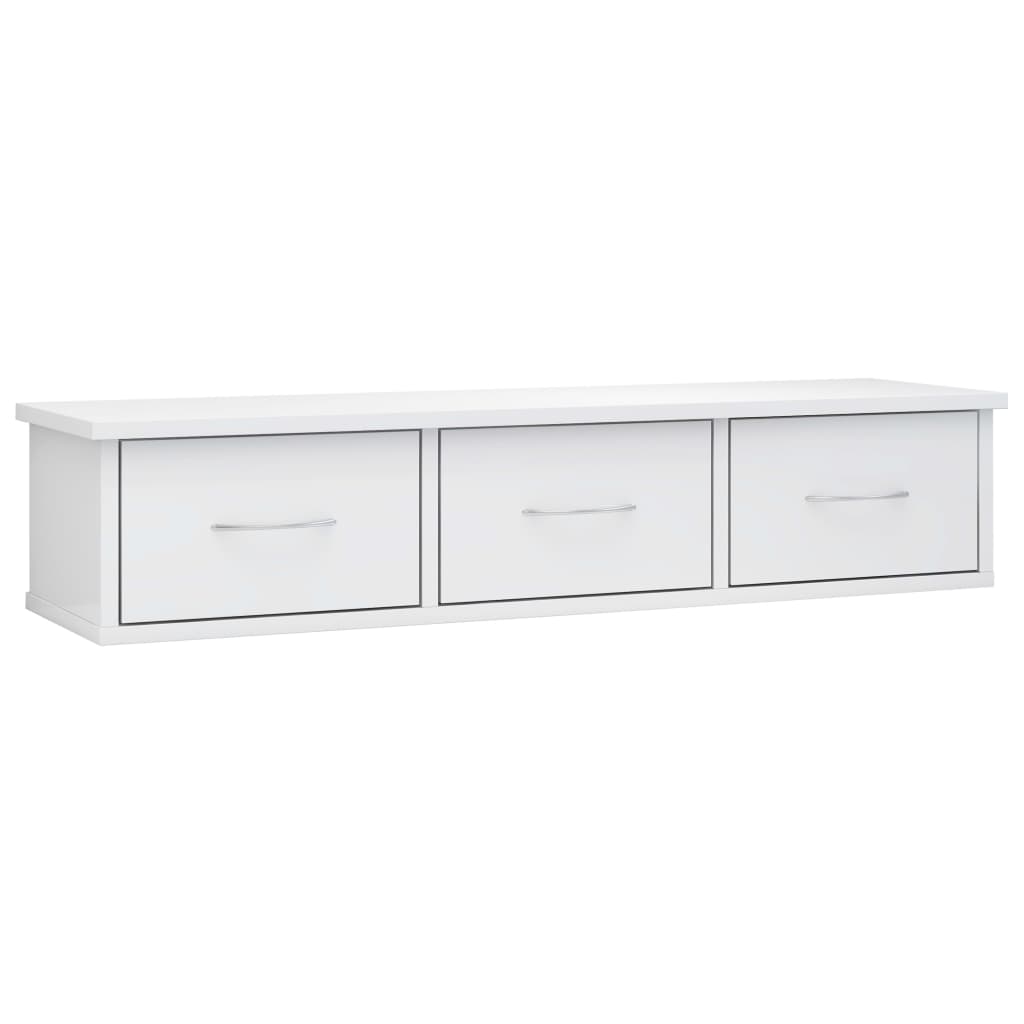 Scaffale Cassetti Parete Bianco Lucido 88x26x18,5cm Multistrato
