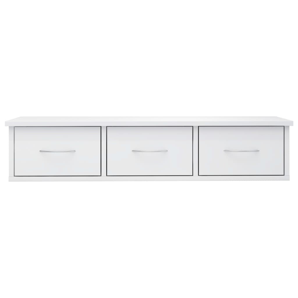 Scaffale Cassetti Parete Bianco Lucido 88x26x18,5cm Multistrato