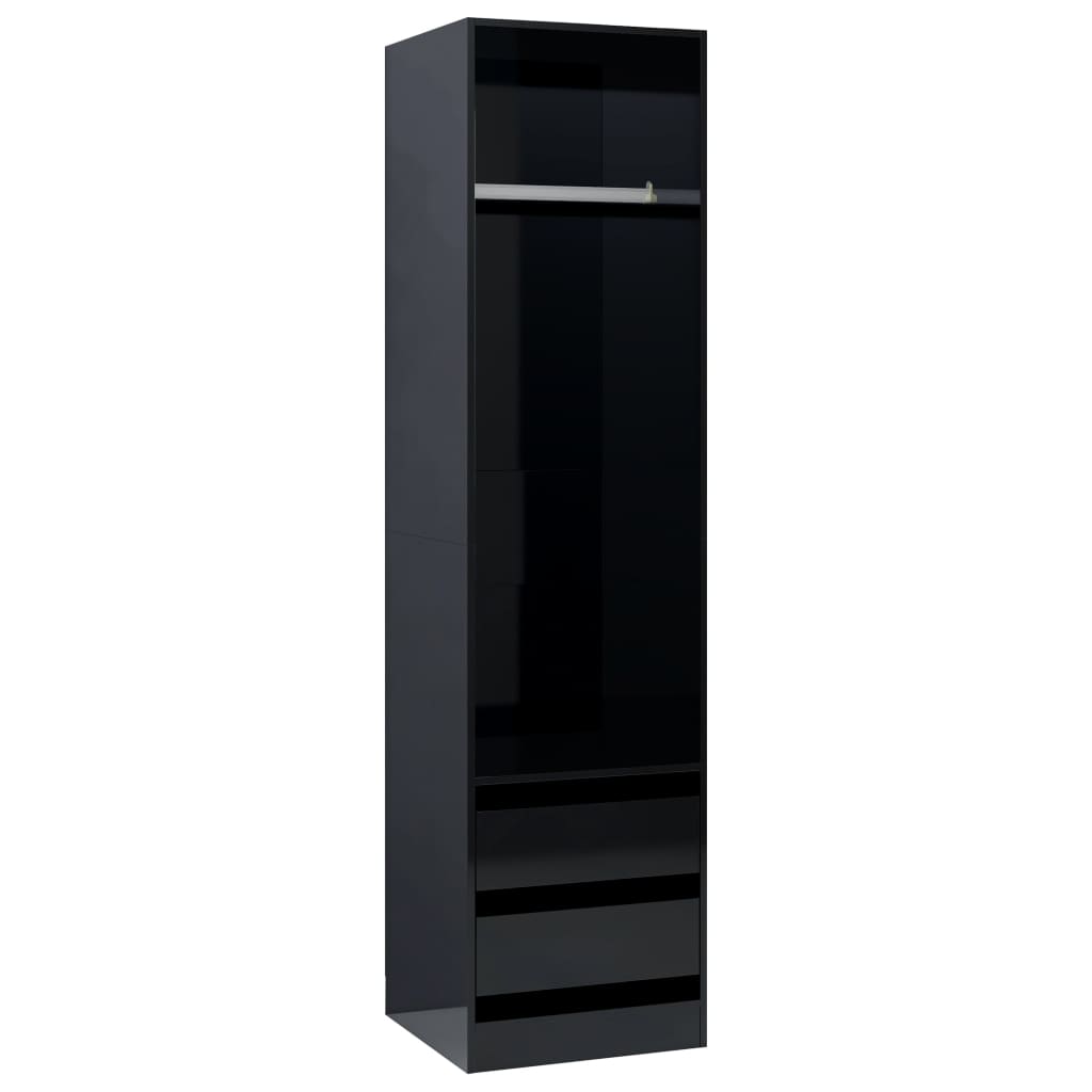 Armadio con Cassetti Nero Lucido 50x50x200 cm Legno Multistrato
