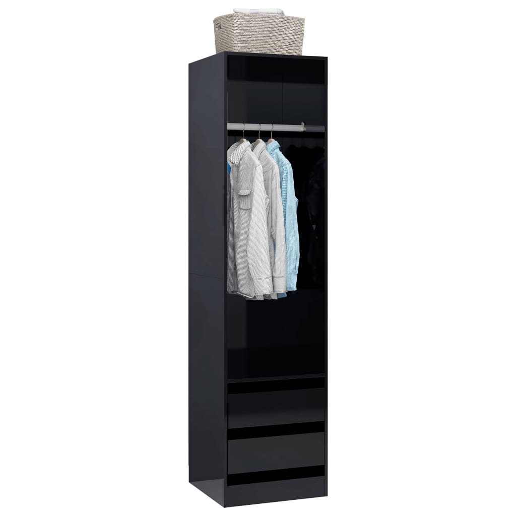 Armadio con Cassetti Nero Lucido 50x50x200 cm Legno Multistrato