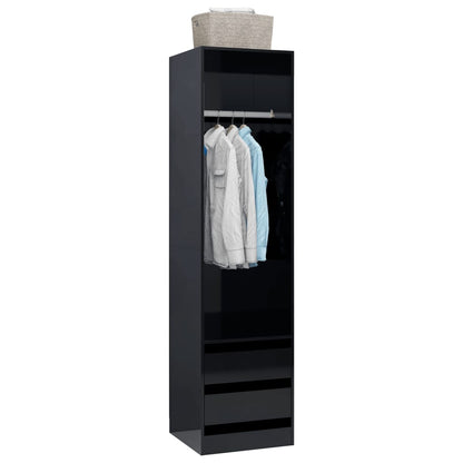Armadio con Cassetti Nero Lucido 50x50x200 cm Legno Multistrato
