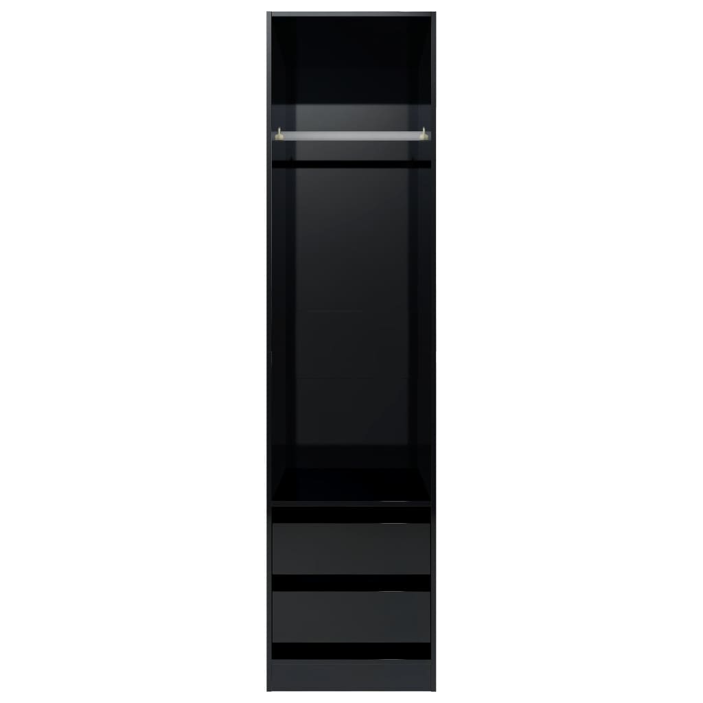 Armadio con Cassetti Nero Lucido 50x50x200 cm Legno Multistrato