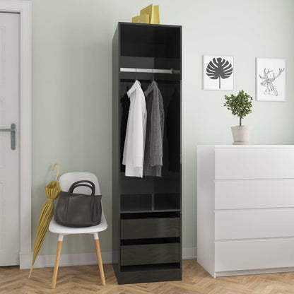 Armadio con Cassetti Nero Lucido 50x50x200 cm Legno Multistrato
