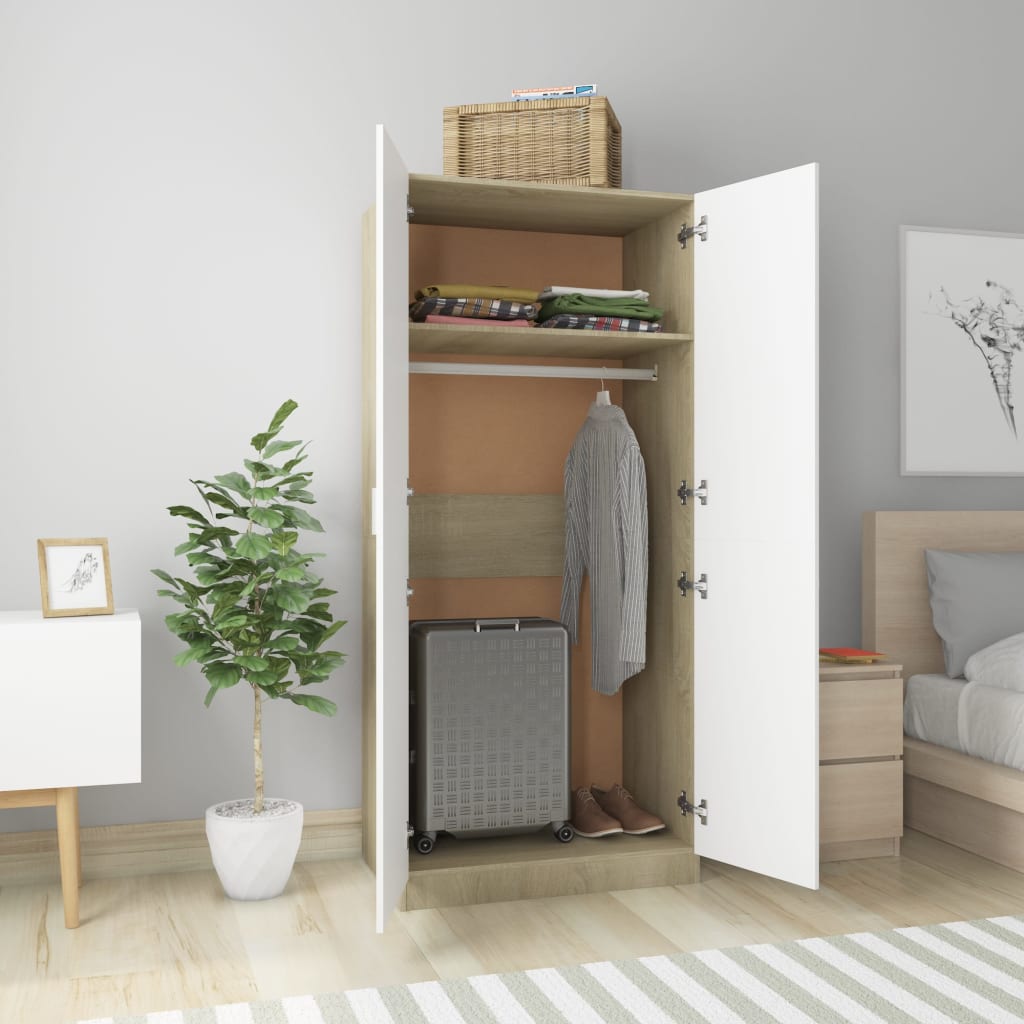 Armadio Bianco e Rovere Sonoma 80x52x180 cm Legno Multistrato