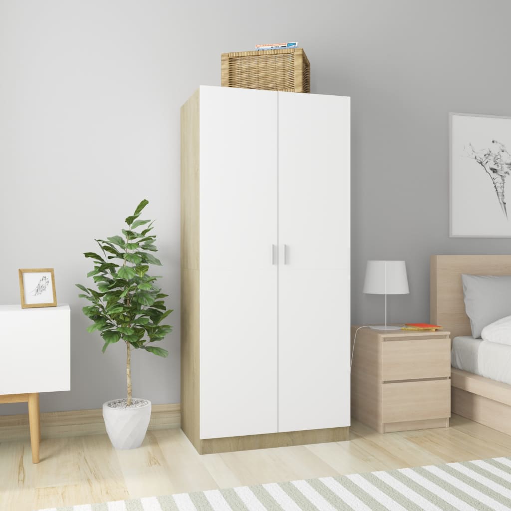 Armadio Bianco e Rovere Sonoma 80x52x180 cm Legno Multistrato