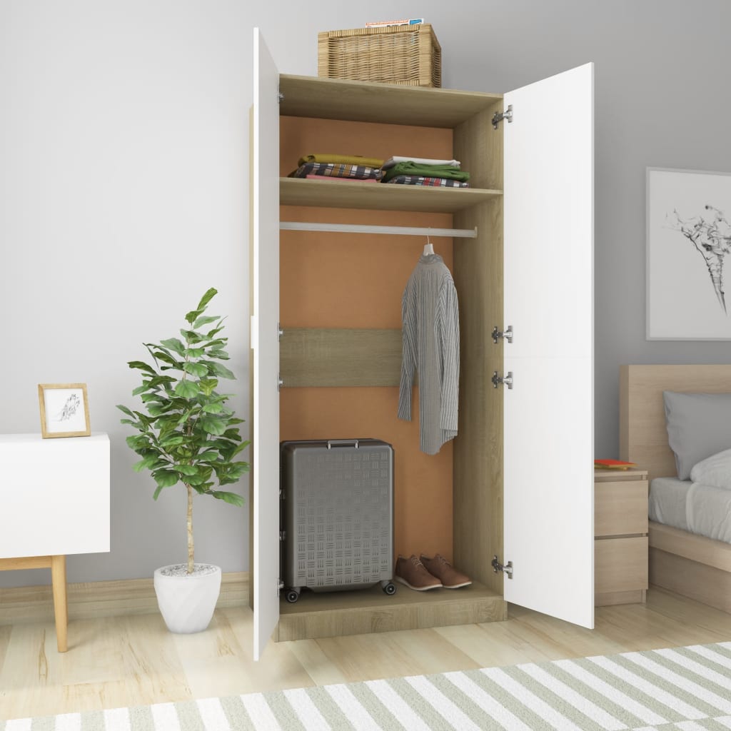 Armadio Bianco e Rovere Sonoma 90x52x200 cm Legno Multistrato