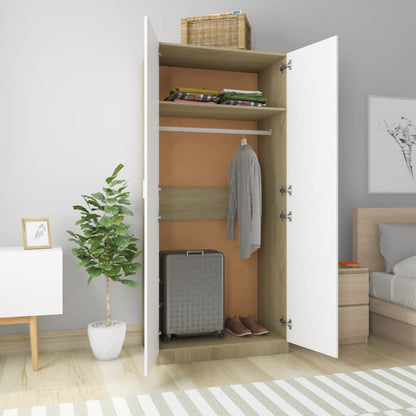Armadio Bianco e Rovere Sonoma 90x52x200 cm Legno Multistrato