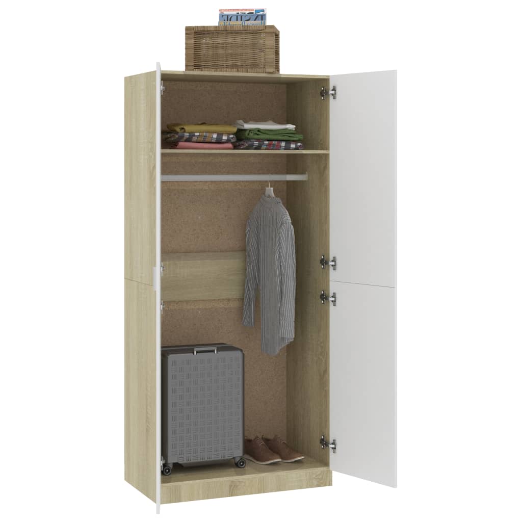 Armadio Bianco e Rovere Sonoma 90x52x200 cm Legno Multistrato
