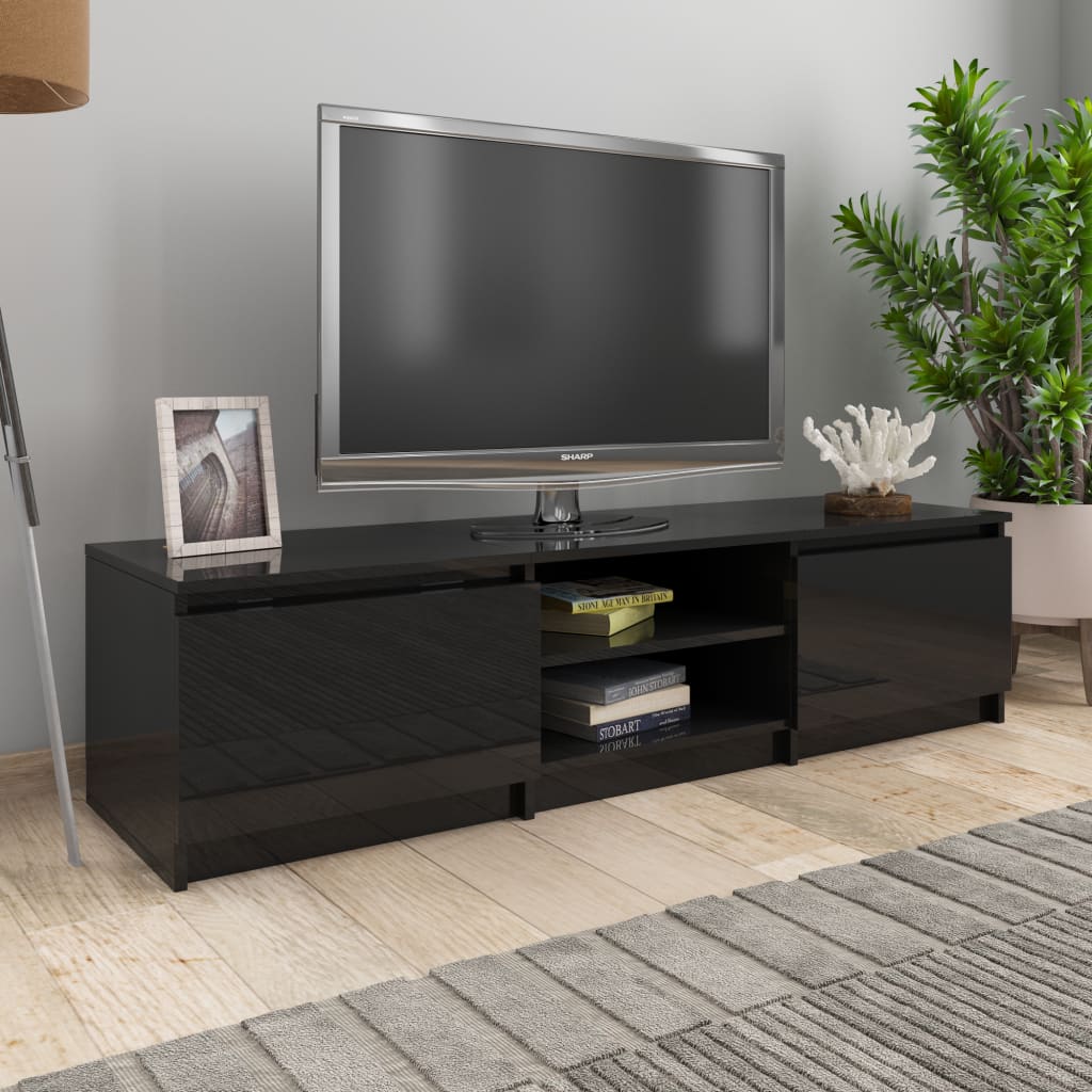 Mobile Porta TV Nero Lucido 140x40x35,5 cm in Legno Multistrato
