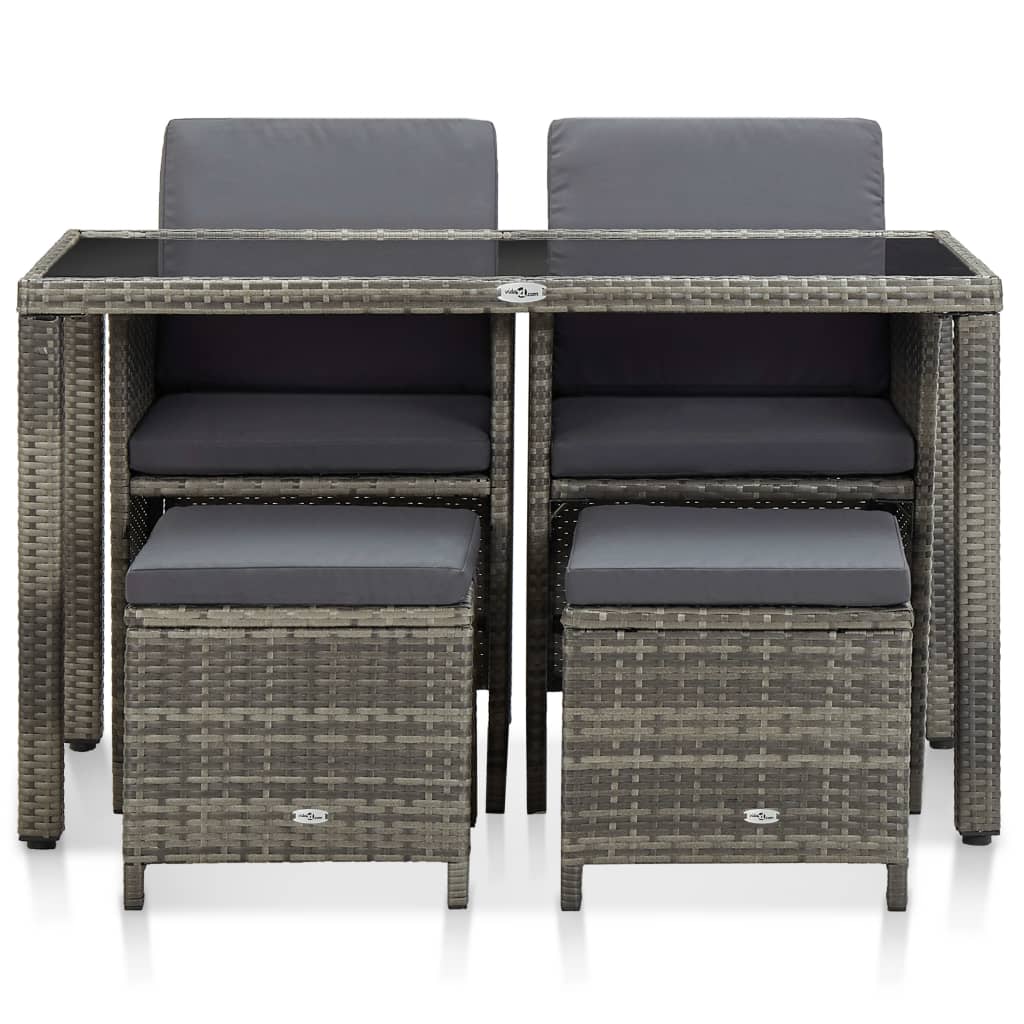 Set da Pranzo da Giardino 5 pz con Cuscini in Polyrattan Grigio