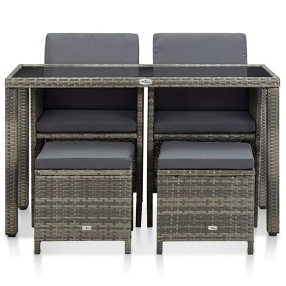 Set da Pranzo da Giardino 5 pz con Cuscini in Polyrattan Grigio
