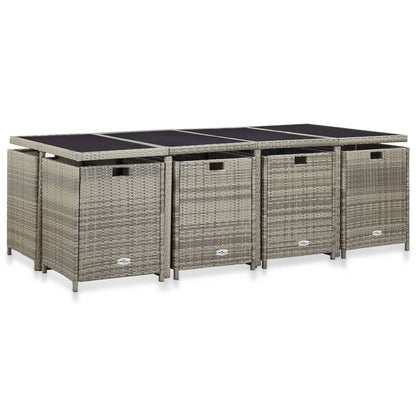 Set da Pranzo da Giardino 13pz con Cuscini in Polyrattan Grigio