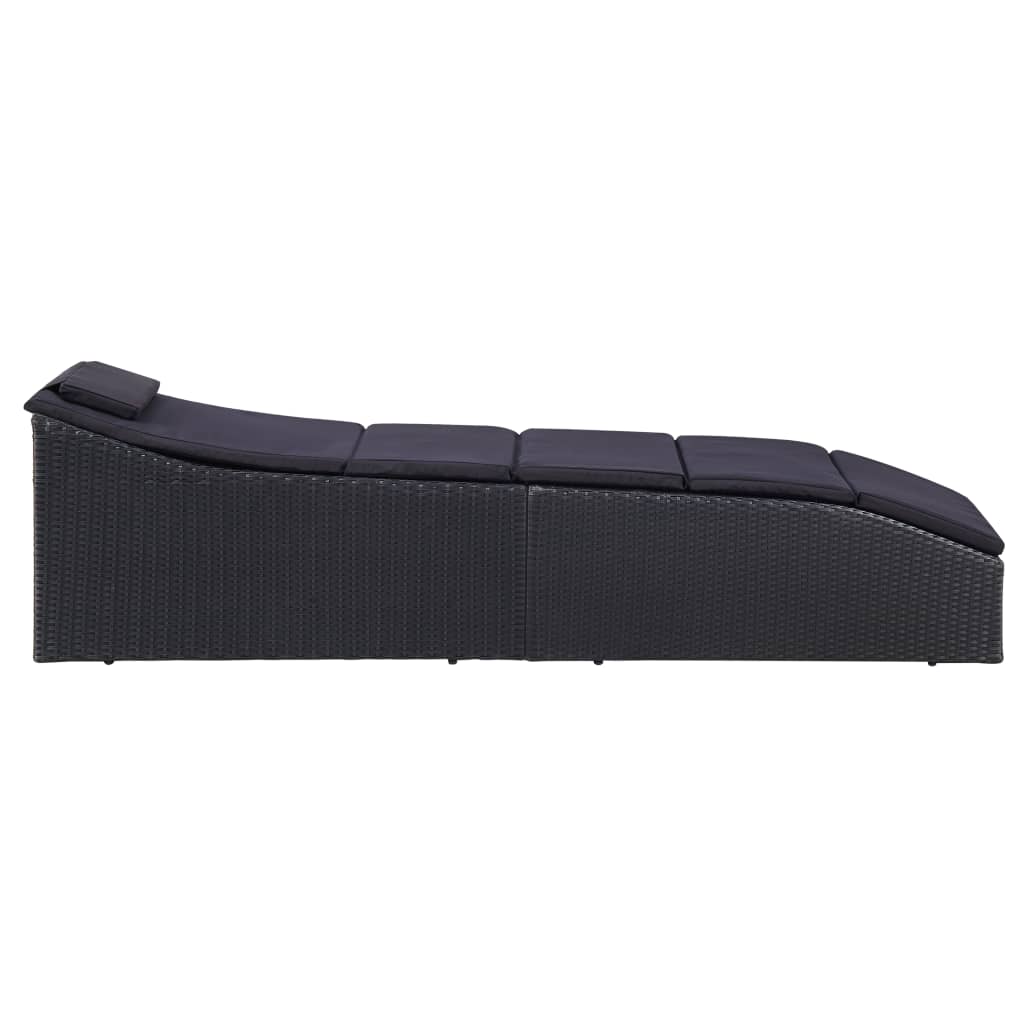Lettino Prendisole con Cuscino in Polyrattan Nero