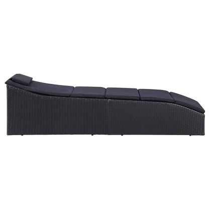 Lettino Prendisole con Cuscino in Polyrattan Nero