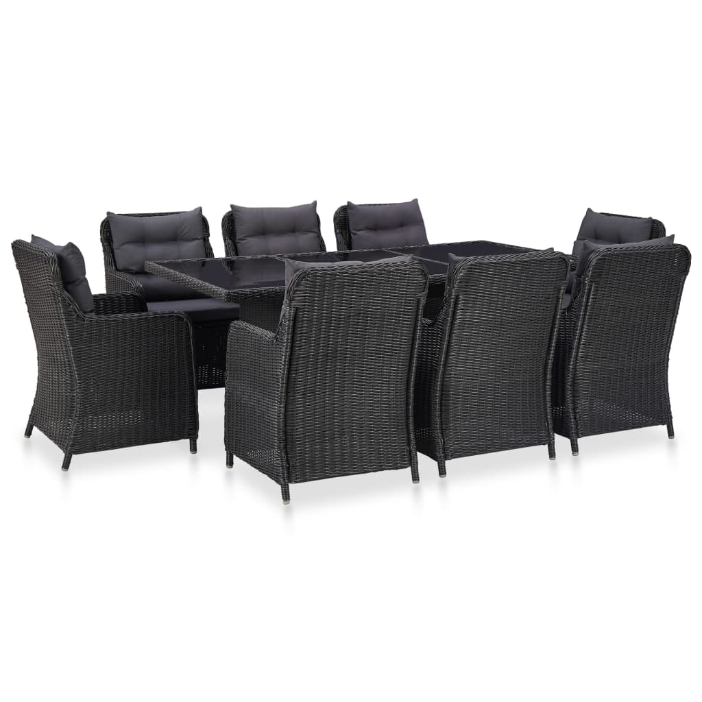 Set Mobili da Pranzo per Giardino 9 pz in Polyrattan Nero