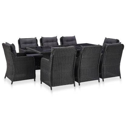 Set Mobili da Pranzo per Giardino 9 pz in Polyrattan Nero