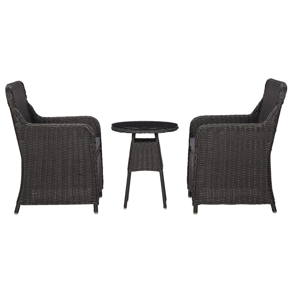 Set Bistrot da Giardino 3 pz con Cuscini in Polyrattan Nero