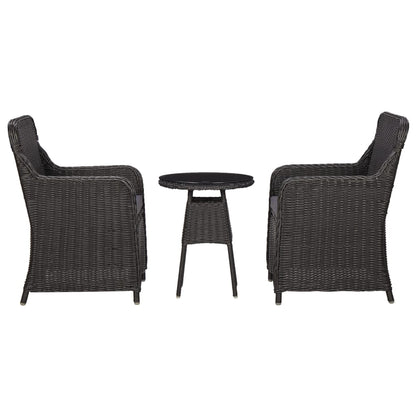 Set Bistrot da Giardino 3 pz con Cuscini in Polyrattan Nero