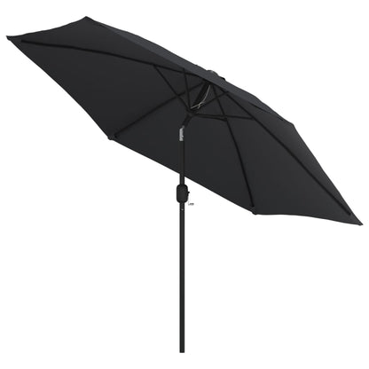 Ombrellone da Esterni con LED e Palo in Acciaio 300 cm Nero
