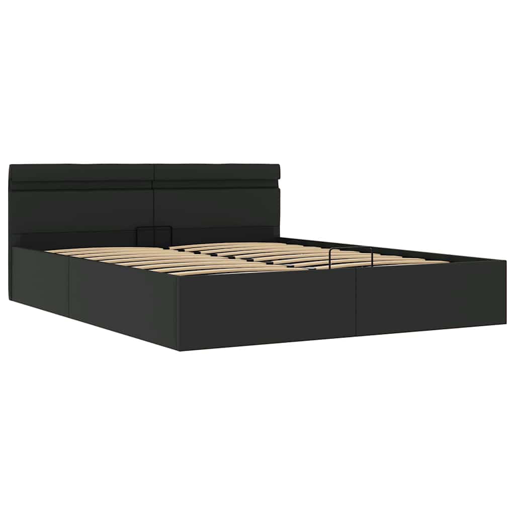 Giroletto Contenitore Idraulico LED Nero Similpelle 160x200 cm