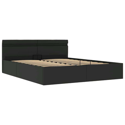 Giroletto Contenitore Idraulico LED Nero Similpelle 160x200 cm