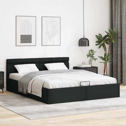 Giroletto Contenitore Idraulico LED Nero Similpelle 160x200 cm