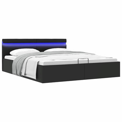Giroletto Contenitore Idraulico LED Nero Similpelle 160x200 cm