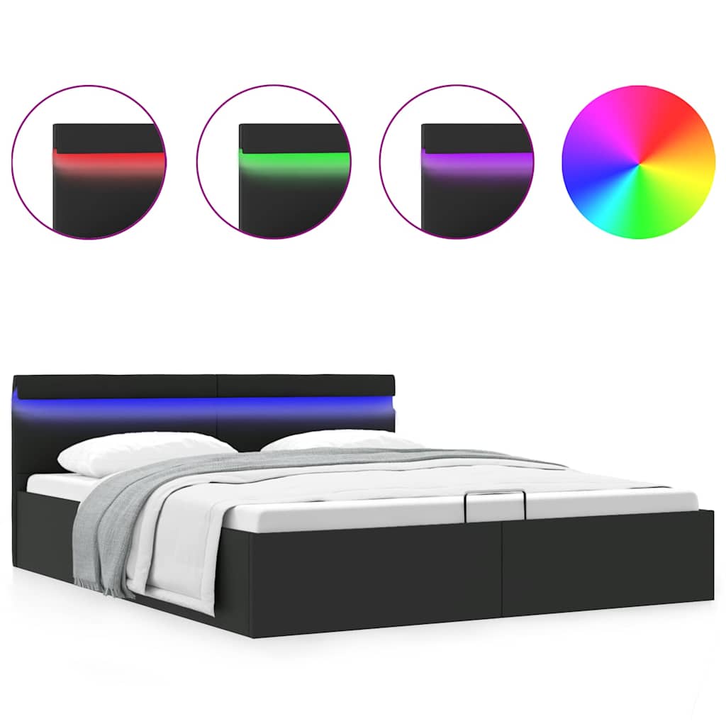 Giroletto Contenitore Idraulico LED Nero Similpelle 180x200cm