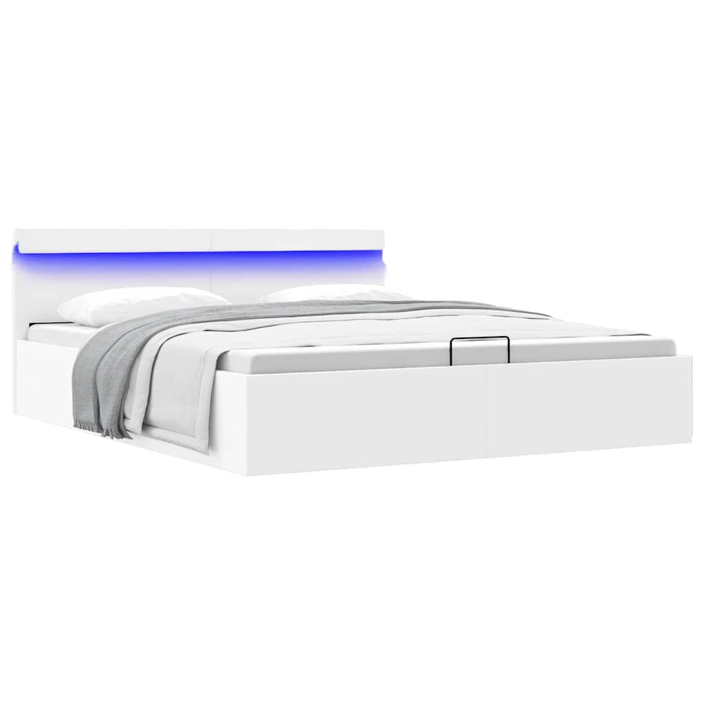 Giroletto Contenitore Idraulico LED Bianco Similpelle 160x200cm