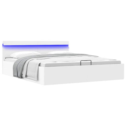 Giroletto Contenitore Idraulico LED Bianco Similpelle 160x200cm