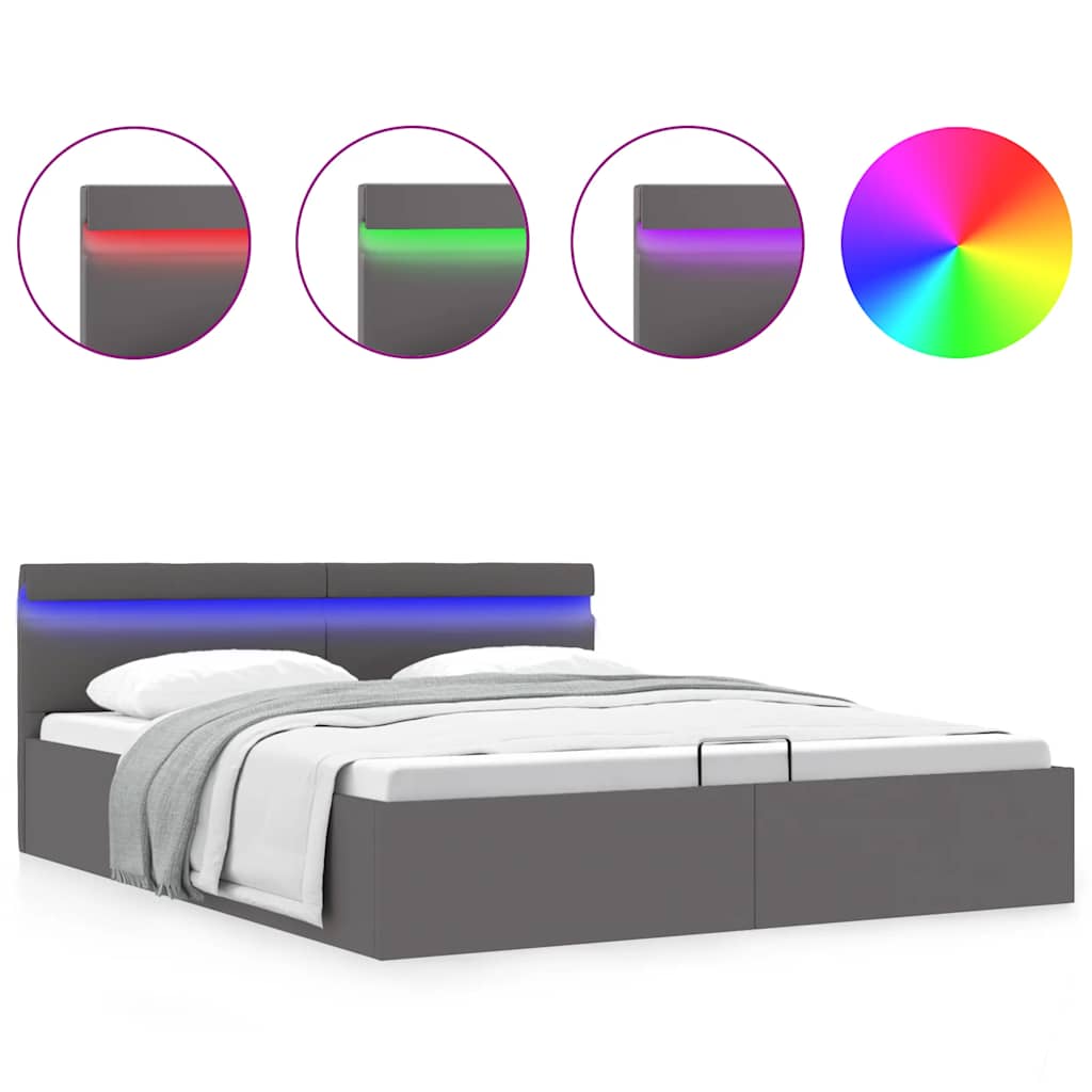 Giroletto Contenitore Idraulico LED Grigio Similpelle 180x200cm