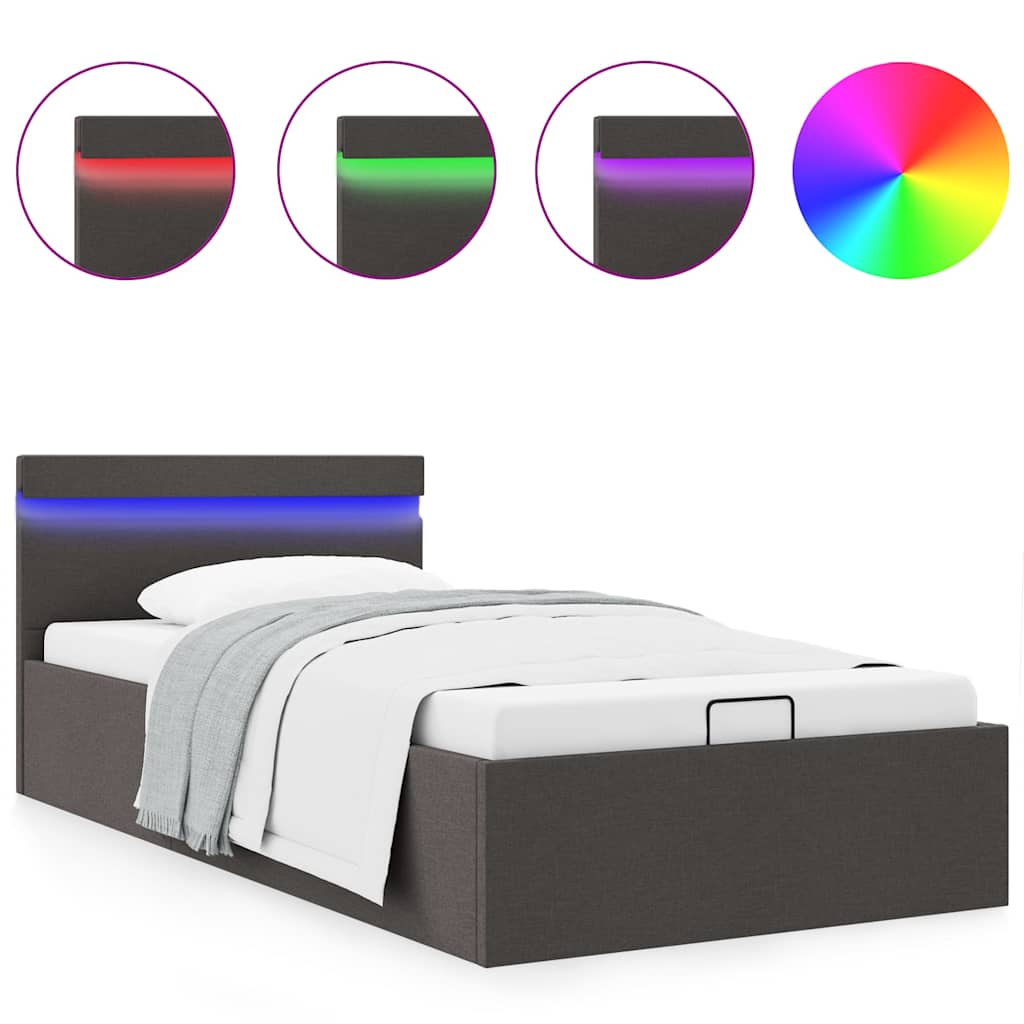 Giroletto con Contenitore e LED Grigio Scuro Tessuto 90x200 cm