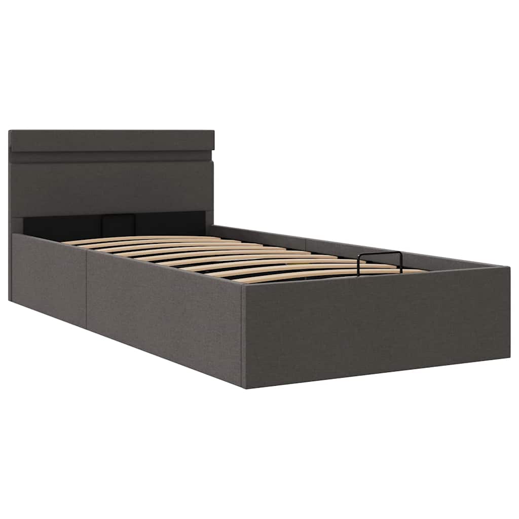 Giroletto con Contenitore e LED Grigio Scuro Tessuto 90x200 cm