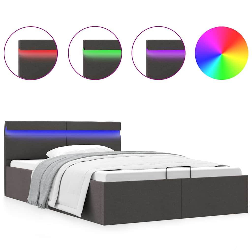 Giroletto con Contenitore e LED Grigio Scuro Tessuto 140x200 cm