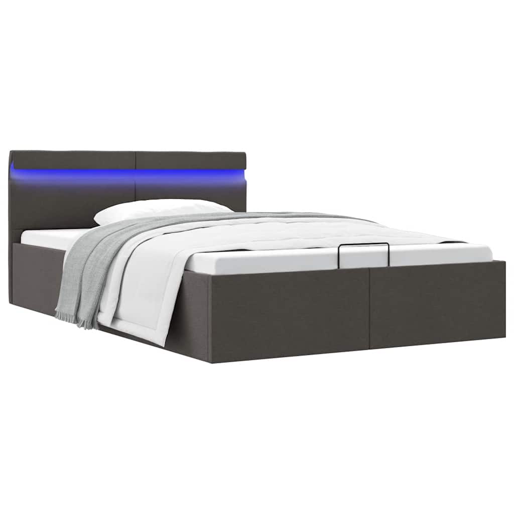Giroletto con Contenitore e LED Grigio Scuro Tessuto 140x200 cm