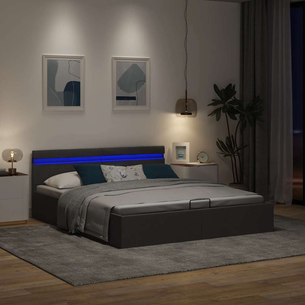 Giroletto con Contenitore e LED Grigio Scuro Tessuto 180x200 cm