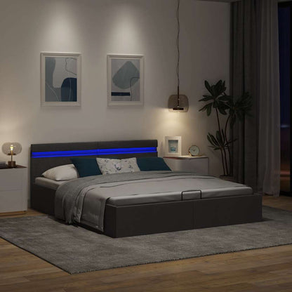 Giroletto con Contenitore e LED Grigio Scuro Tessuto 180x200 cm