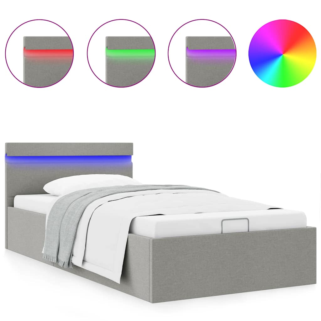 Giroletto con Contenitore e LED Grigio Chiaro Tessuto 90x200 cm