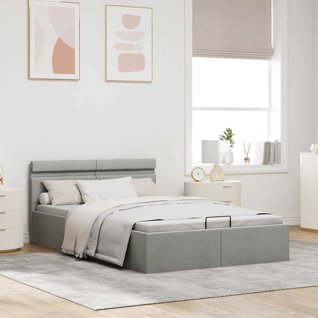 Giroletto con Contenitore e LED Grigio Chiaro Tessuto 140x200cm
